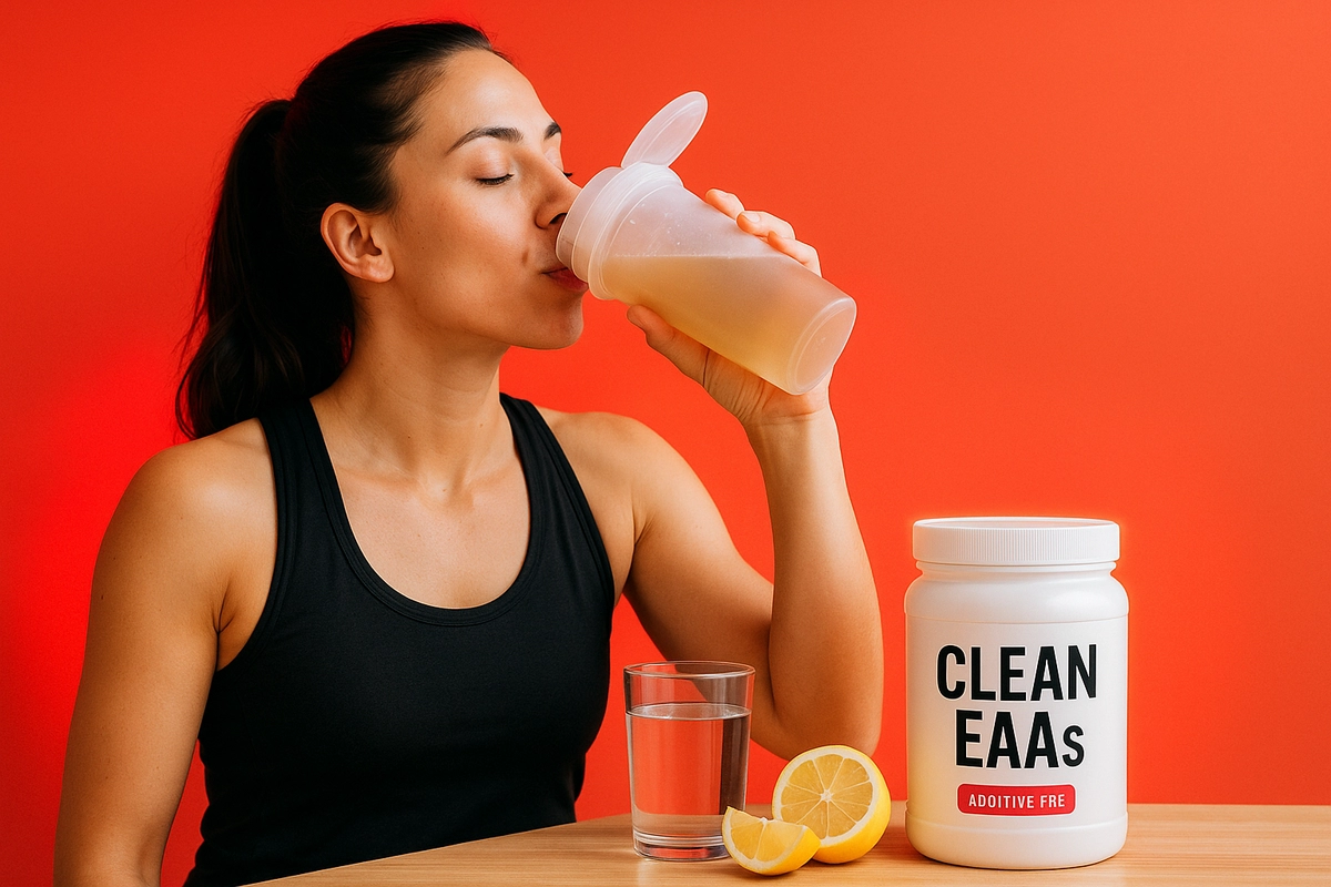 Pure EAA supplement without artificial sweeteners used by athlete