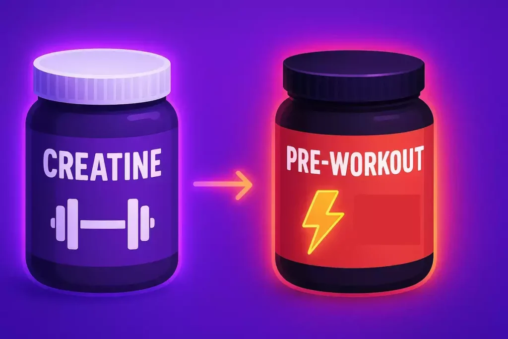 visual comparison of creatine and pre-workout showing strength vs energy benefits