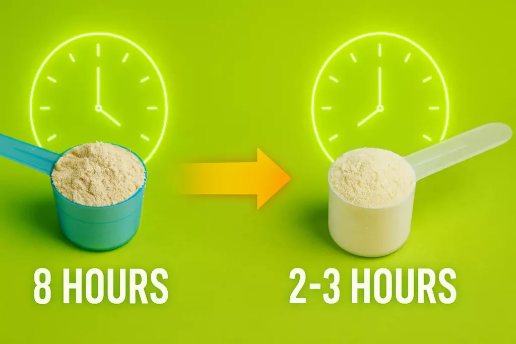 Side-by-side comparison of digestion speed and amino acid release for casein and egg protein.