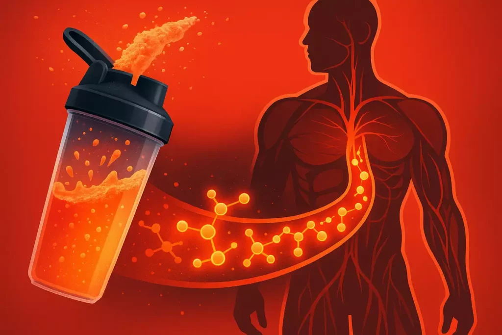 Visual showing how EAA supplement absorbs quickly into the bloodstream and muscles