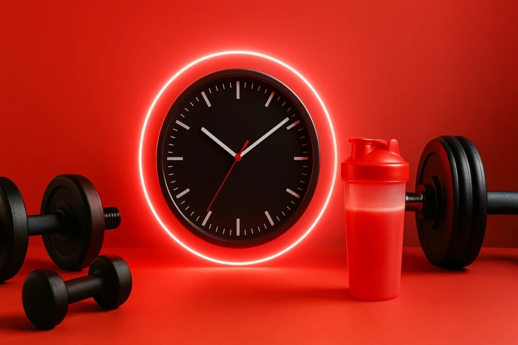 Clock showing pre, intra, and post workout timing for mixing EAAs