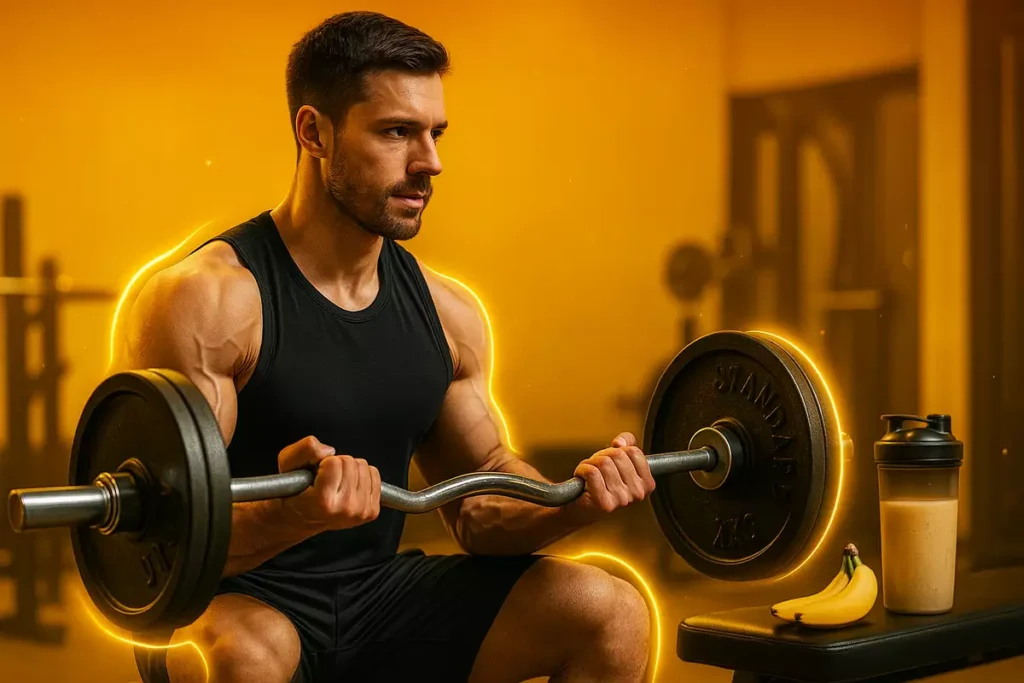 Athlete lifting weights confidently after clean bulking with no bloating issues