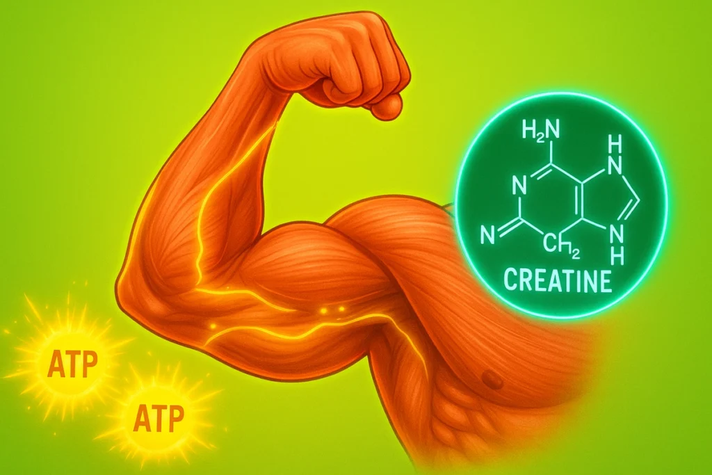 Muscle ATP energy with creatine molecular structure