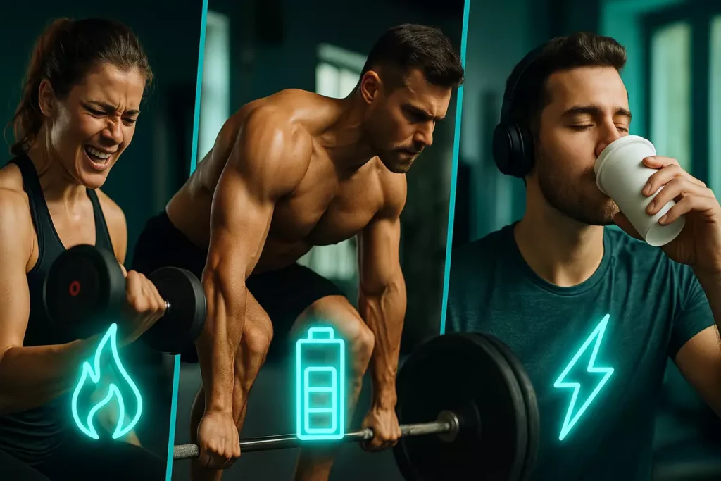 Visual breakdown of how beta-alanine, creatine, and caffeine each work to boost performance during training