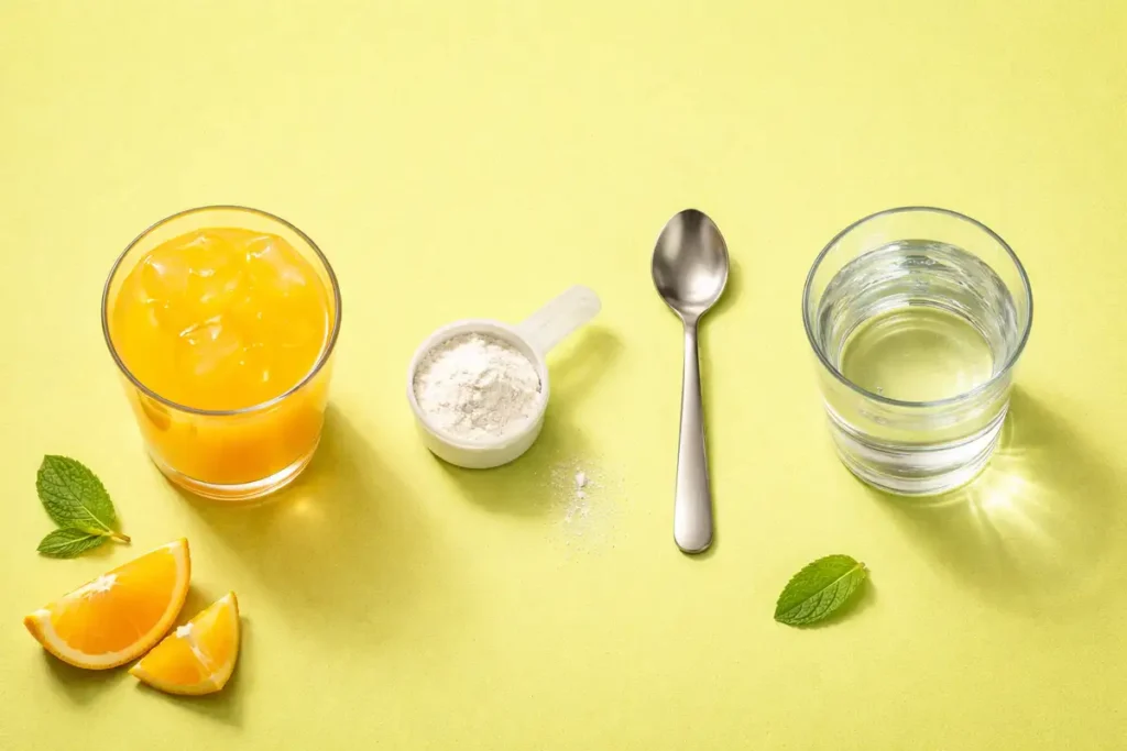 Step-by-step setup for mixing creatine with juice