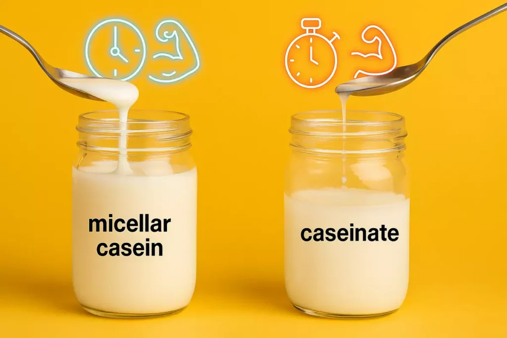 Visual comparison of micellar casein vs caseinate texture and digestion rate