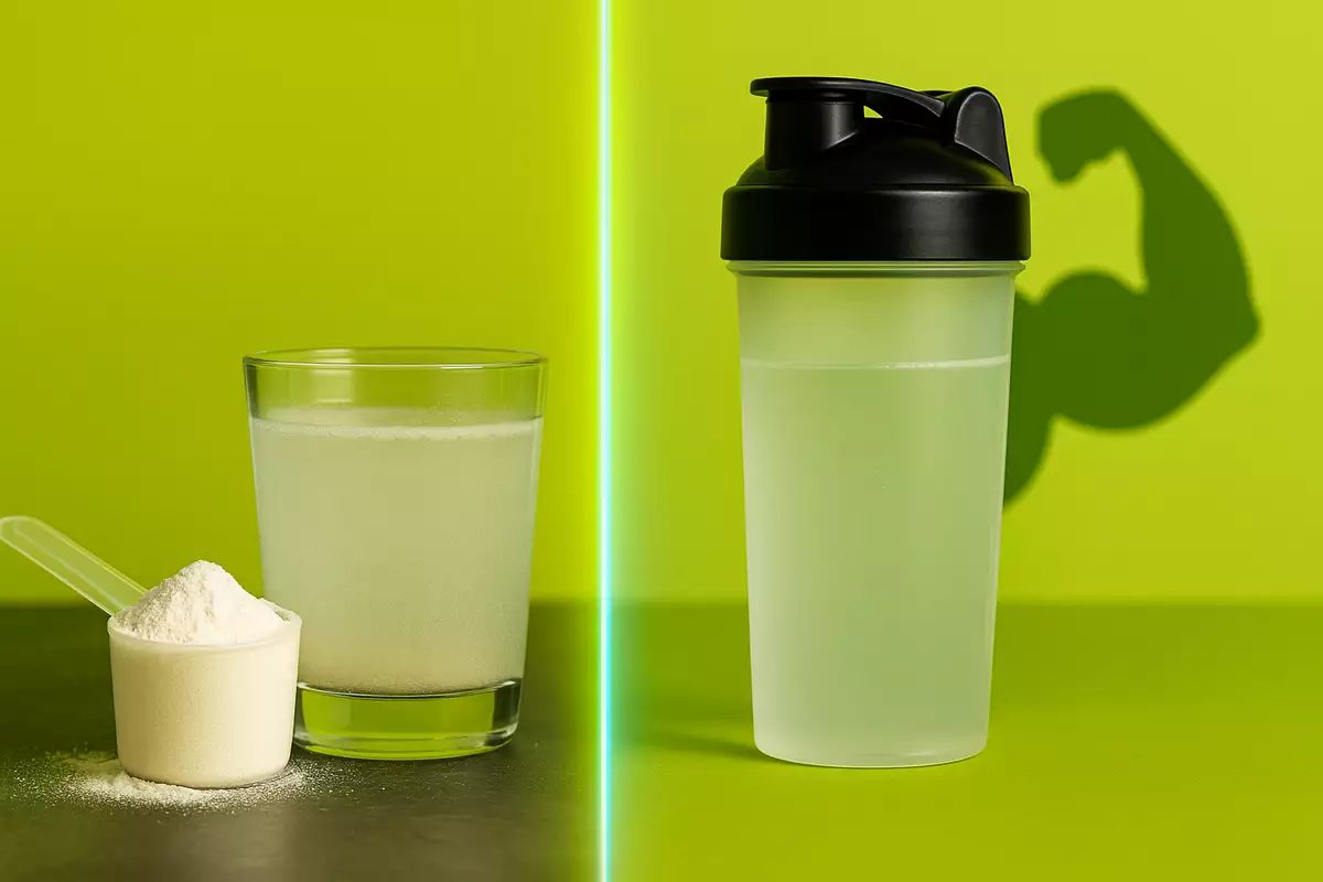 Micronized vs regular creatine monohydrate comparison in water with scoop and shaker