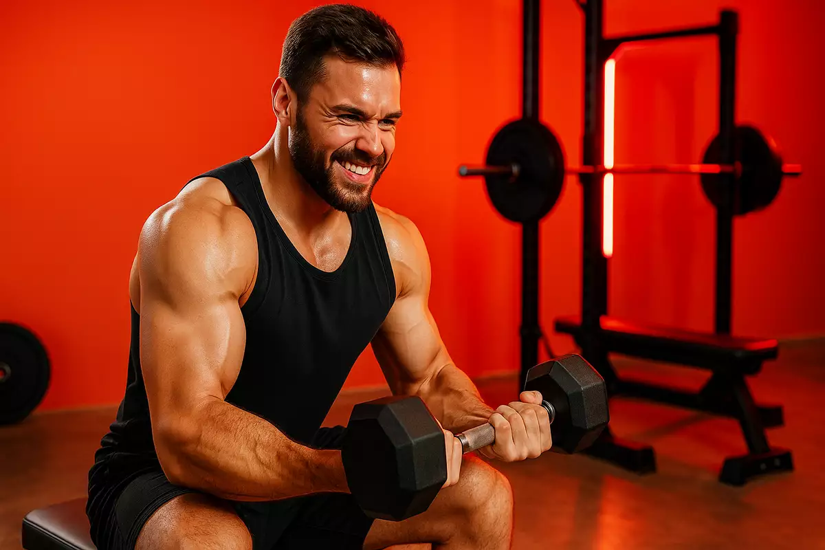 Man building muscle naturally without creatine in home gym