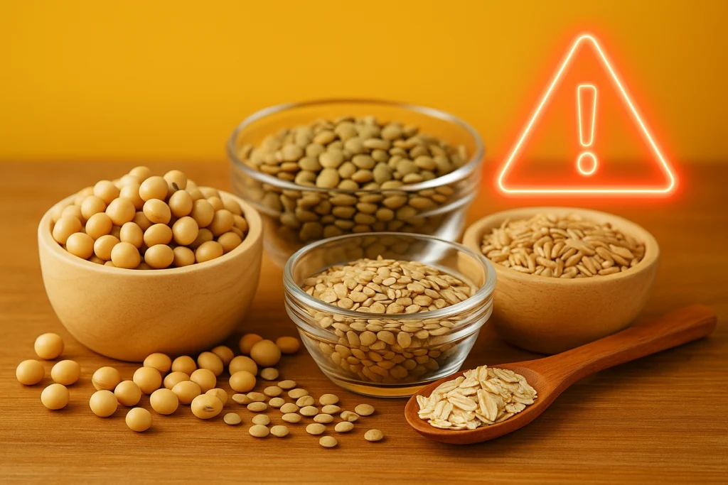 Vegan foods with warning icon showing limited beta-alanine content