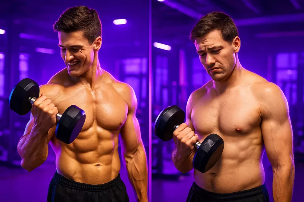 Comparison of athlete with and without daily creatine showing strength loss