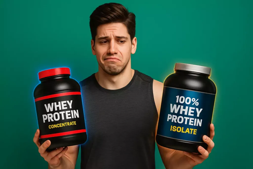 Common mistakes beginners make with whey protein powder – confused person holding tubs
