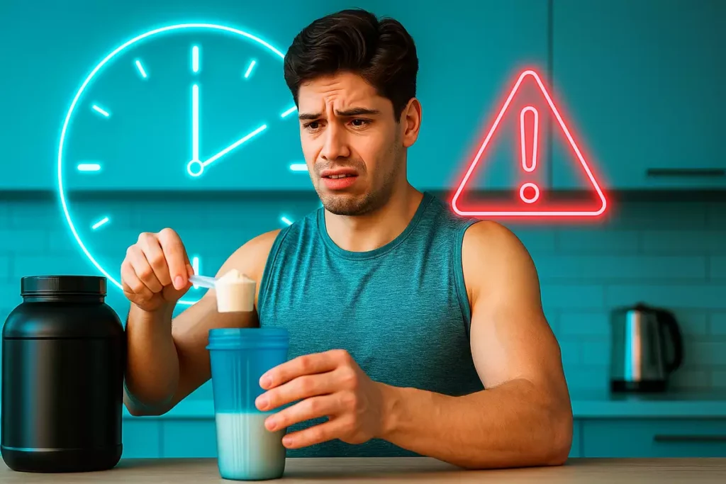 Mistakes with whey protein timing during intermittent fasting concept