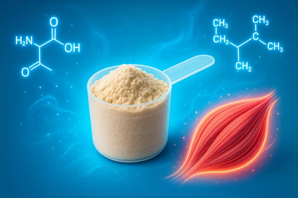scientific visual of whey protein benefits on muscle repair and growth