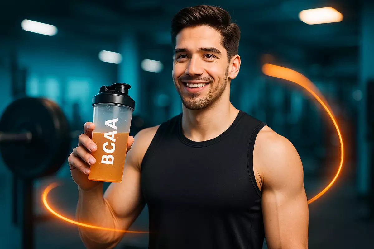 main thumbnail showing BCAAs supplement and gym setting for article on whether BCAAs work or are a waste
