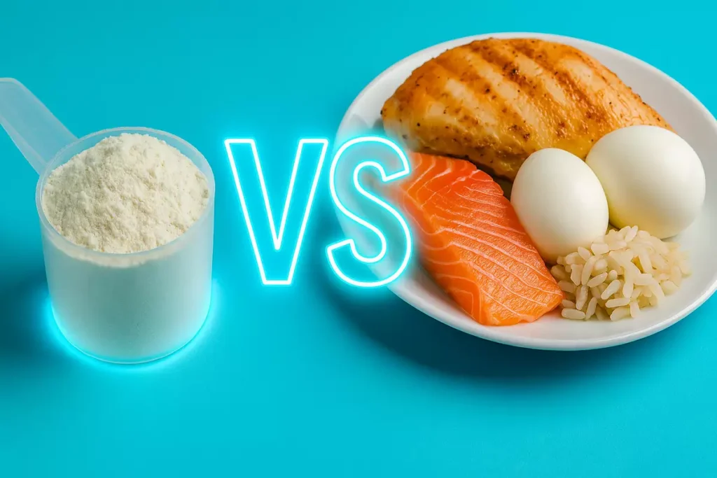 comparison between BCAA supplement powder and whole protein food sources for muscle building