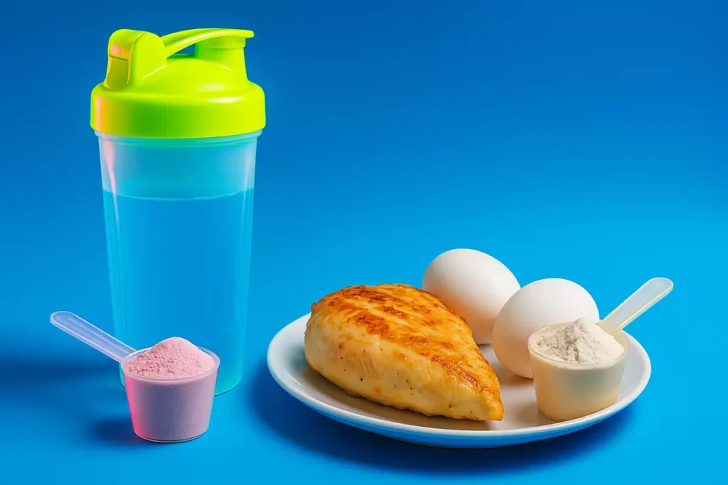 BCAA drink compared with whole protein foods like chicken, eggs, and whey powder