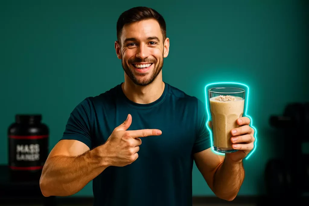 Fitness trainer choosing homemade shake over mass gainer powder for clean bulking