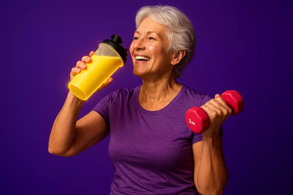 Senior athlete drinking whey protein shake after workout for recovery