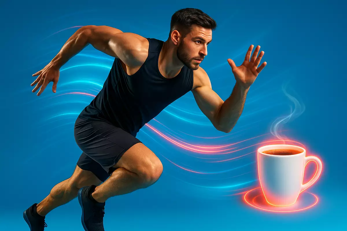 Athlete reacting quickly in sports with caffeine boost, symbolizing improved reaction time and performance benefits