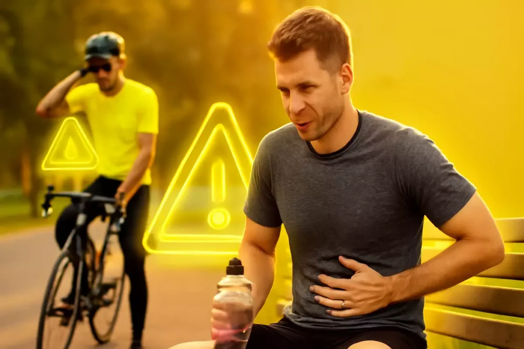 Runner and cyclist experiencing mild caffeine side effects with focus on how to avoid problems