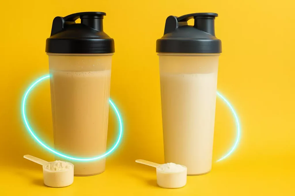 Comparison of casein and whey protein showing slow vs fast digestion