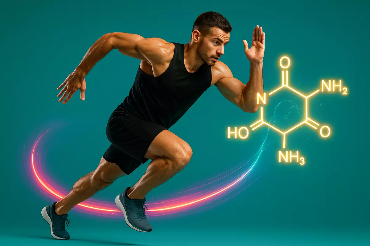 Runner sprinting with creatine energy boost illustration