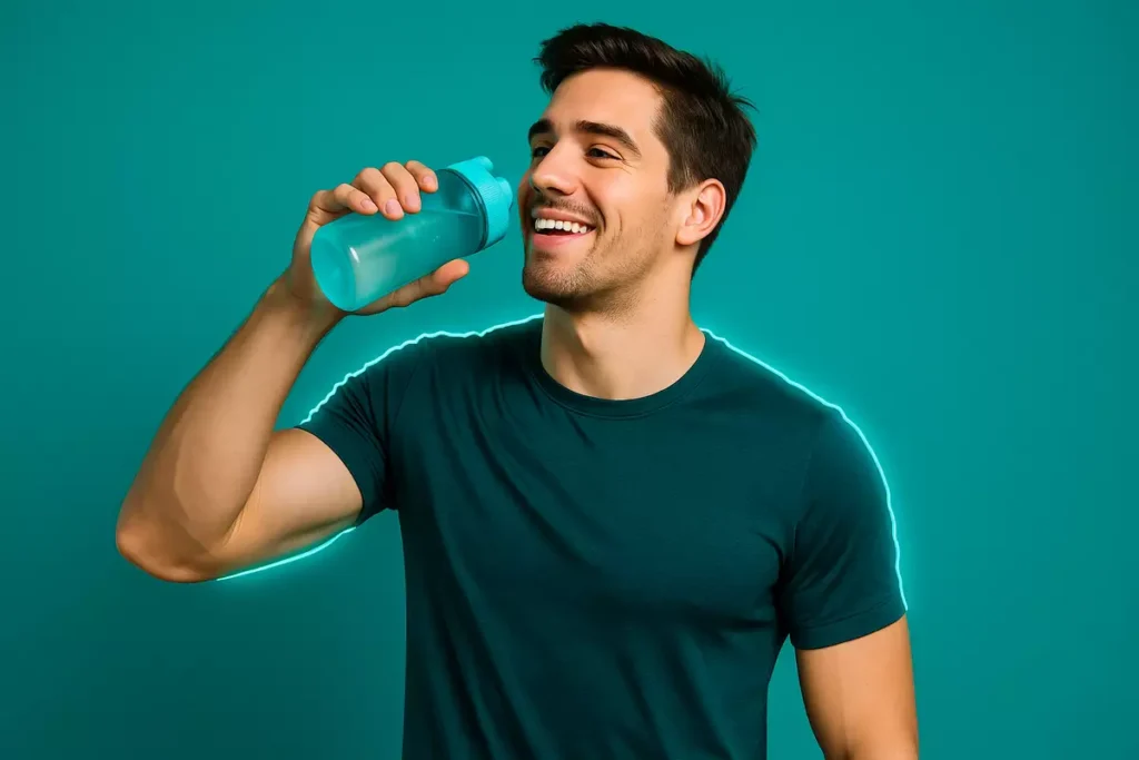 Athlete drinking water symbolizing hydration and safe creatine supplementation