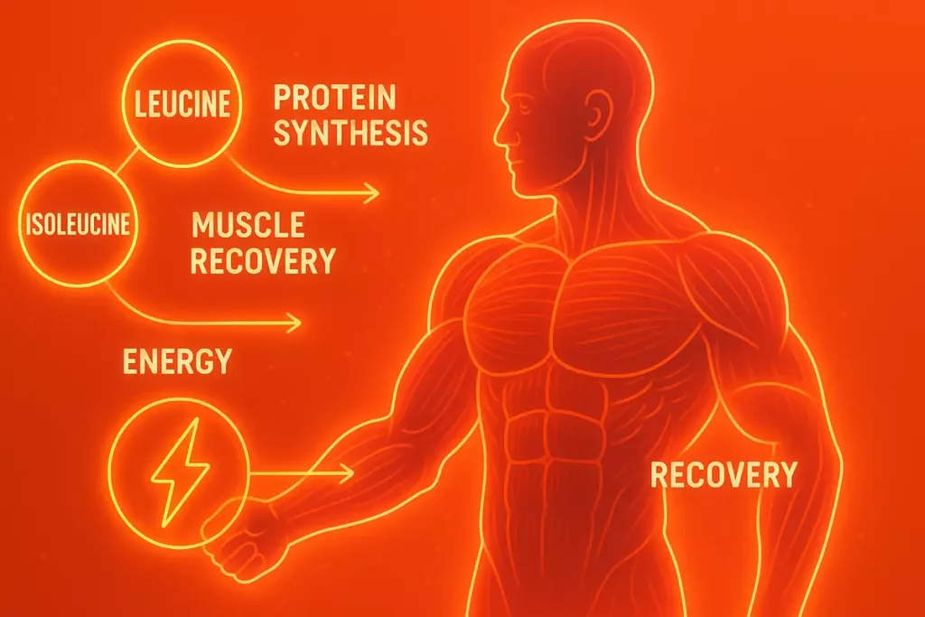 Diagram showing how BCAAs support muscle recovery and protein synthesis