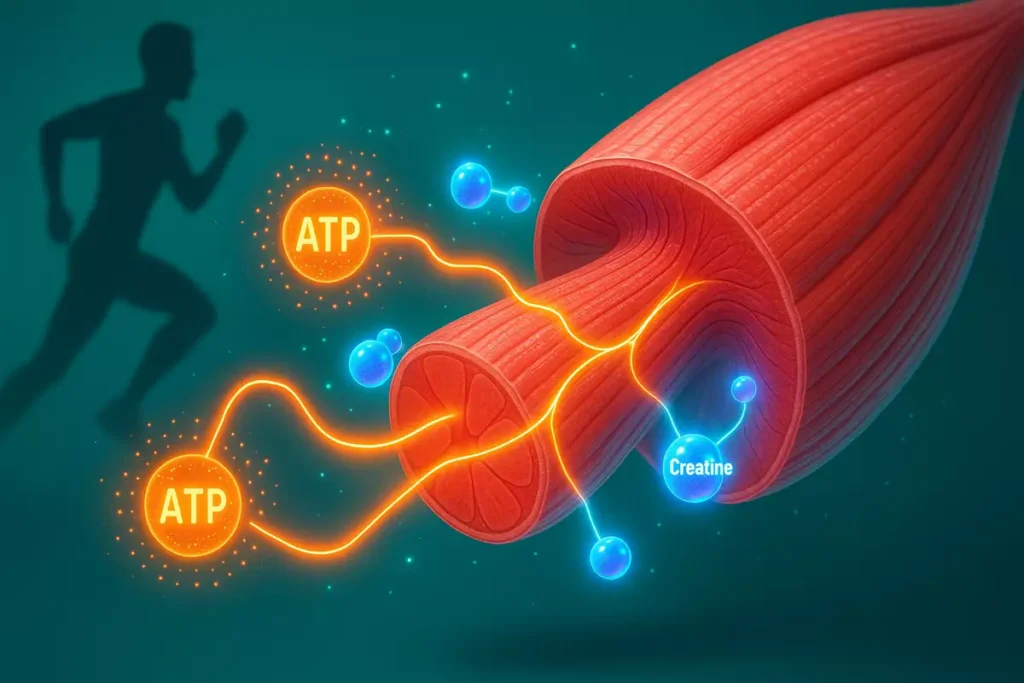 Illustration showing creatine boosting ATP energy for runners