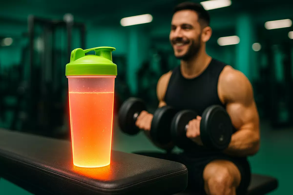 Best BCAA supplements for beginners in a gym scene with shaker bottle and athlete