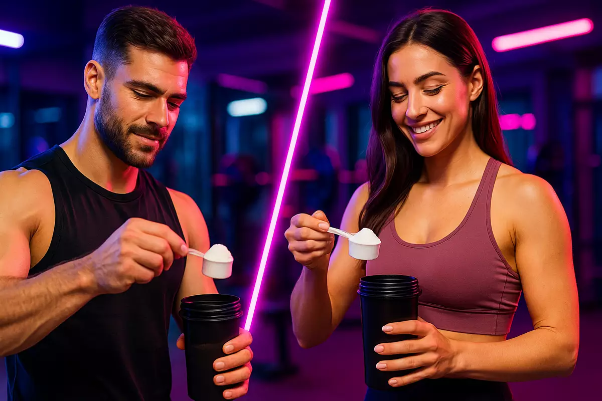 Main thumbnail showing creatine loading vs. no loading comparison in gym setting with athletes and scoops.