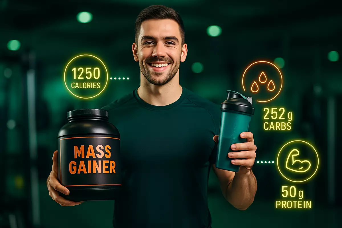 Main thumbnail image showing mass gainer supplement and shake for daily use fitness guide