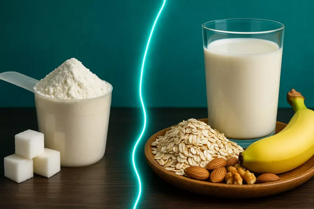 Nutritional comparison between commercial mass gainer and homemade shake ingredients