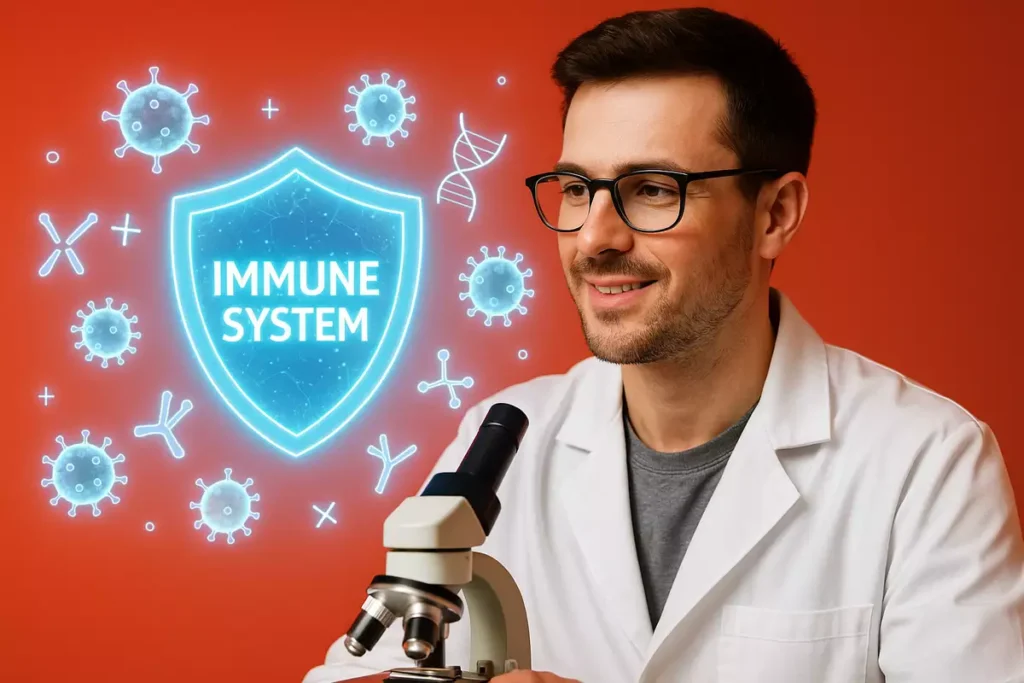 Scientific research visuals showing EAAs strengthening athlete immune system