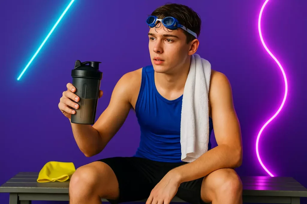 Teen athlete after training with snack and shaker, reasons for using mass gainer