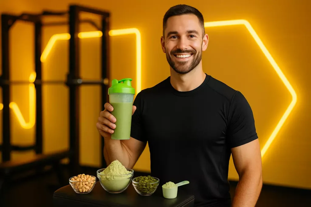 Fitness trainer recommending best plant-based alternatives to casein protein for recovery and growth