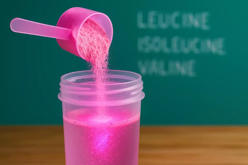 Scoop of BCAA powder showing leucine isoleucine valine benefits for beginners