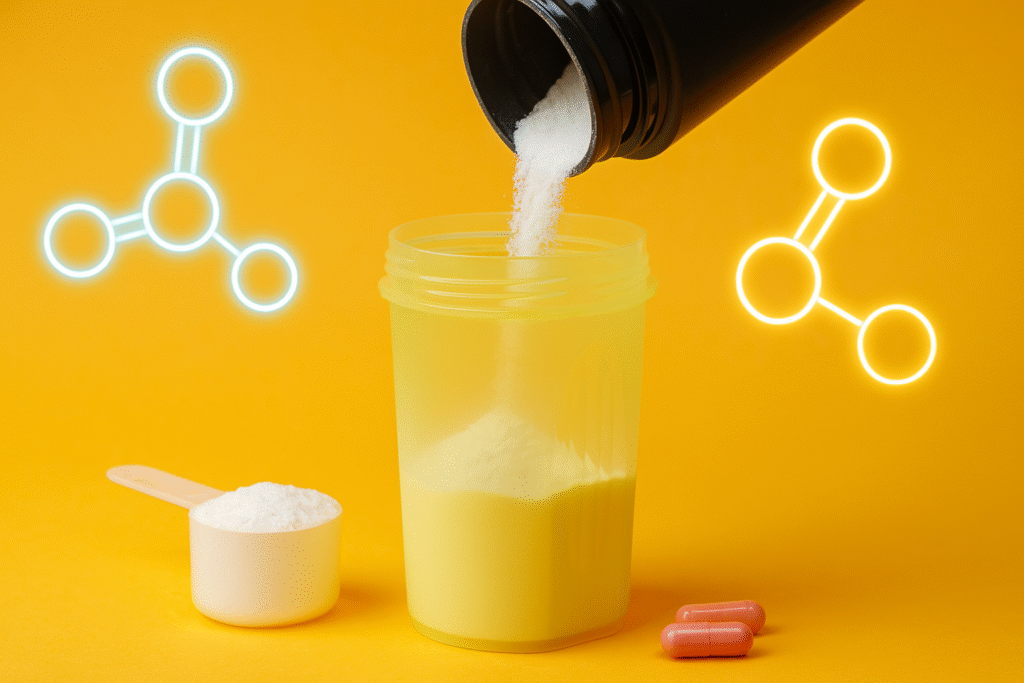 Essential amino acids supplement illustration with molecular icons
