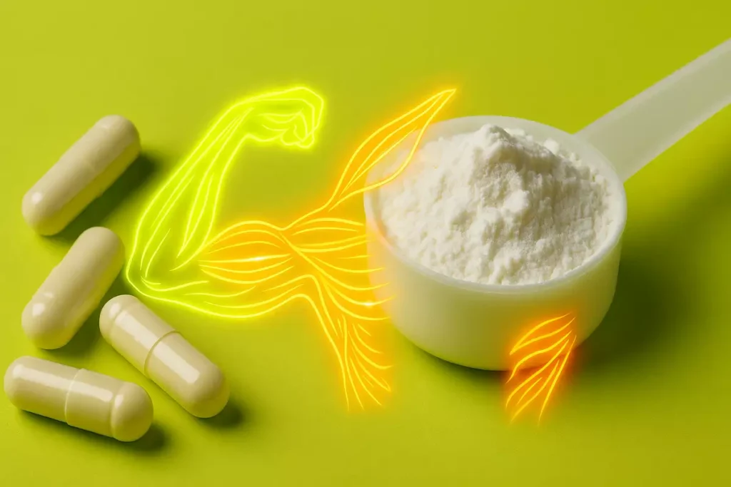 Beta-alanine supplement concept with muscle endurance visual for swimmers