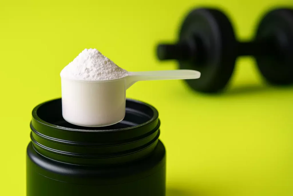 Scoop of caffeine anhydrous powder for pre-workout energy