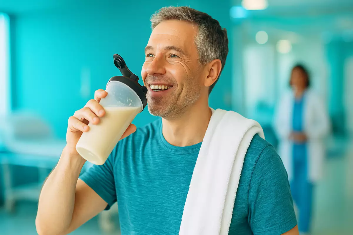 Whey protein shake supporting post-surgery recovery and healing