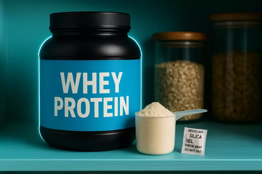 Proper whey protein storage with sealed lid and dry environment