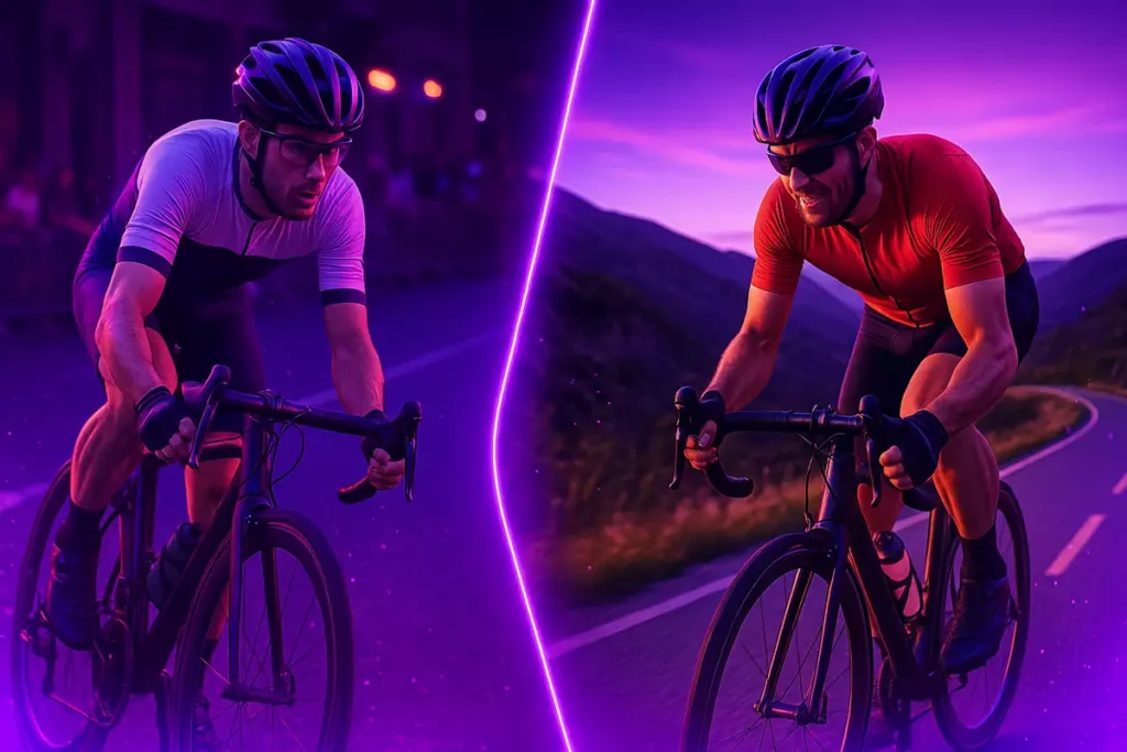 Criterium race sprint and hill climb showing cyclists who benefit most from beta-alanine.