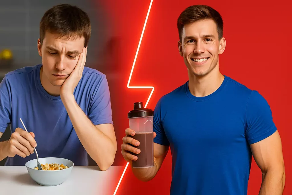 Hardgainer before and after using mass gainer for muscle size and weight gain.