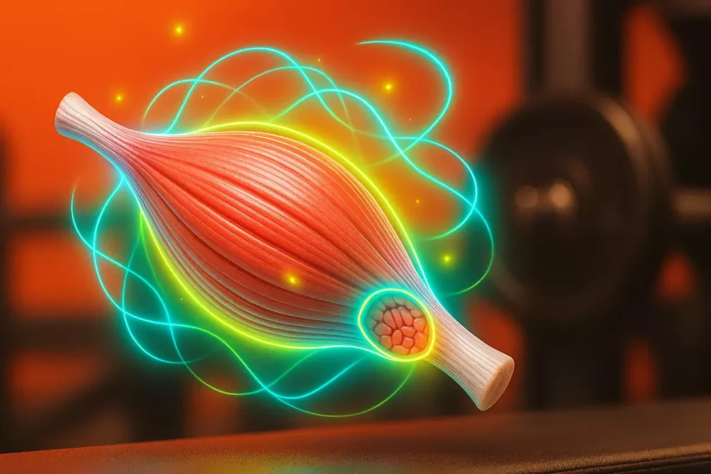 muscle fiber model with energy effects showing creatine boosting recovery