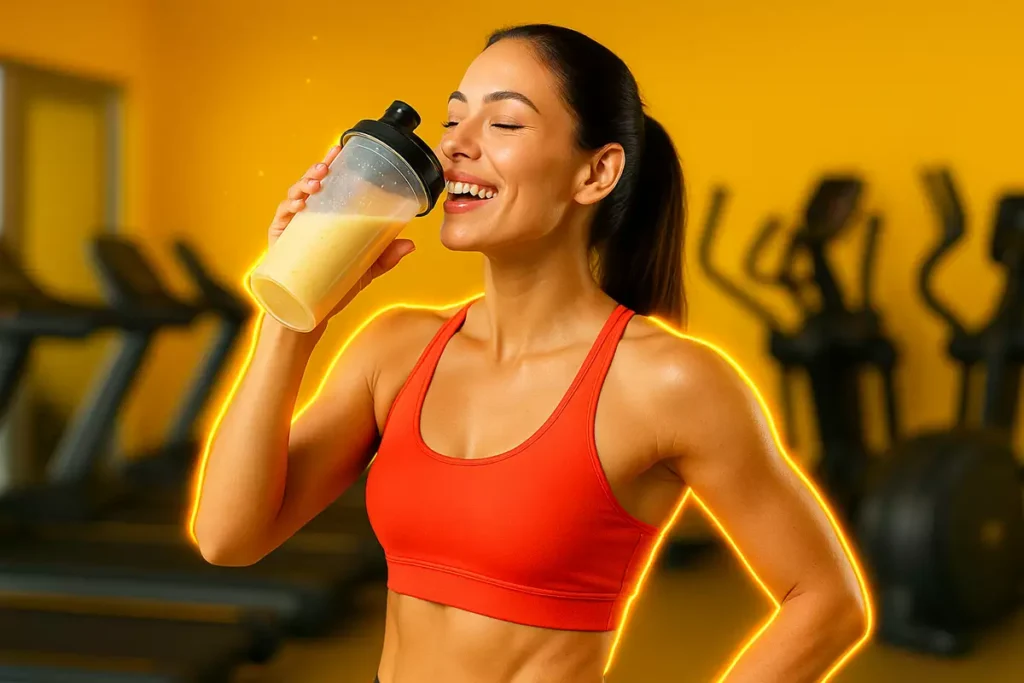 athlete drinking whey protein shake after workout to preserve muscle during cutting phase