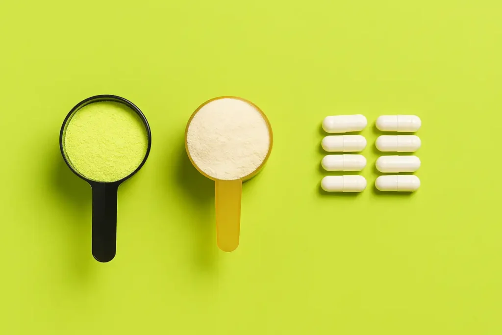 Comparison of BCAA powder, whey protein, and EAA capsules for workout recovery