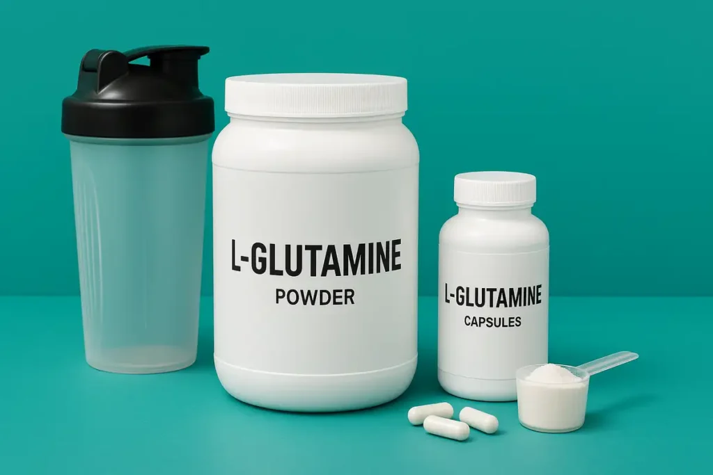 different forms of l-glutamine supplements including powder and capsules