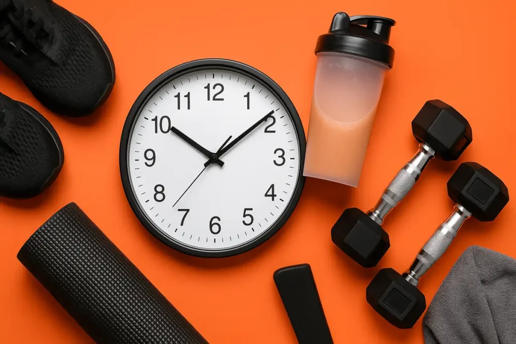 fitness clock showing ideal pre intra and post workout times to take EAAs