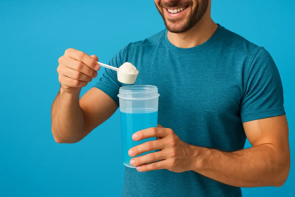 Athlete mixing creatine HCL drink showing lactose-free and easy digestion benefits